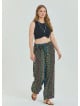 Navy Blue Women's Plus Size Trousers with Elastic Waist Belt Detail 4619